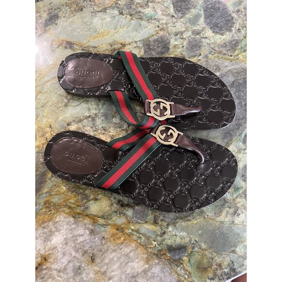 Gucci GG Web Stripe Logo thong Sandals Flip Flops guccissima size 36 - Picture 5 of 9